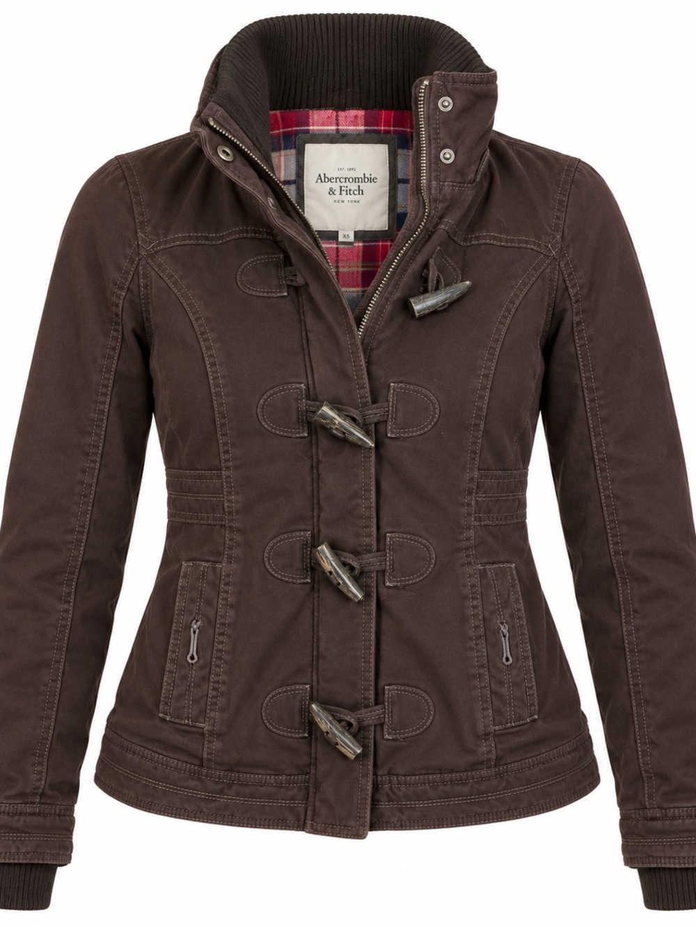 Abercrombie & Fitch XS Brown Cotton Toggle Jacket Plaid Lined Y2K Bella Swan